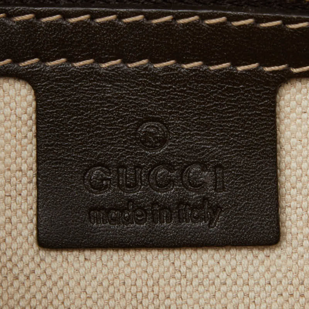 Gucci Beige Leather Canvas Handbag Tote Bag (Pre-Owned)