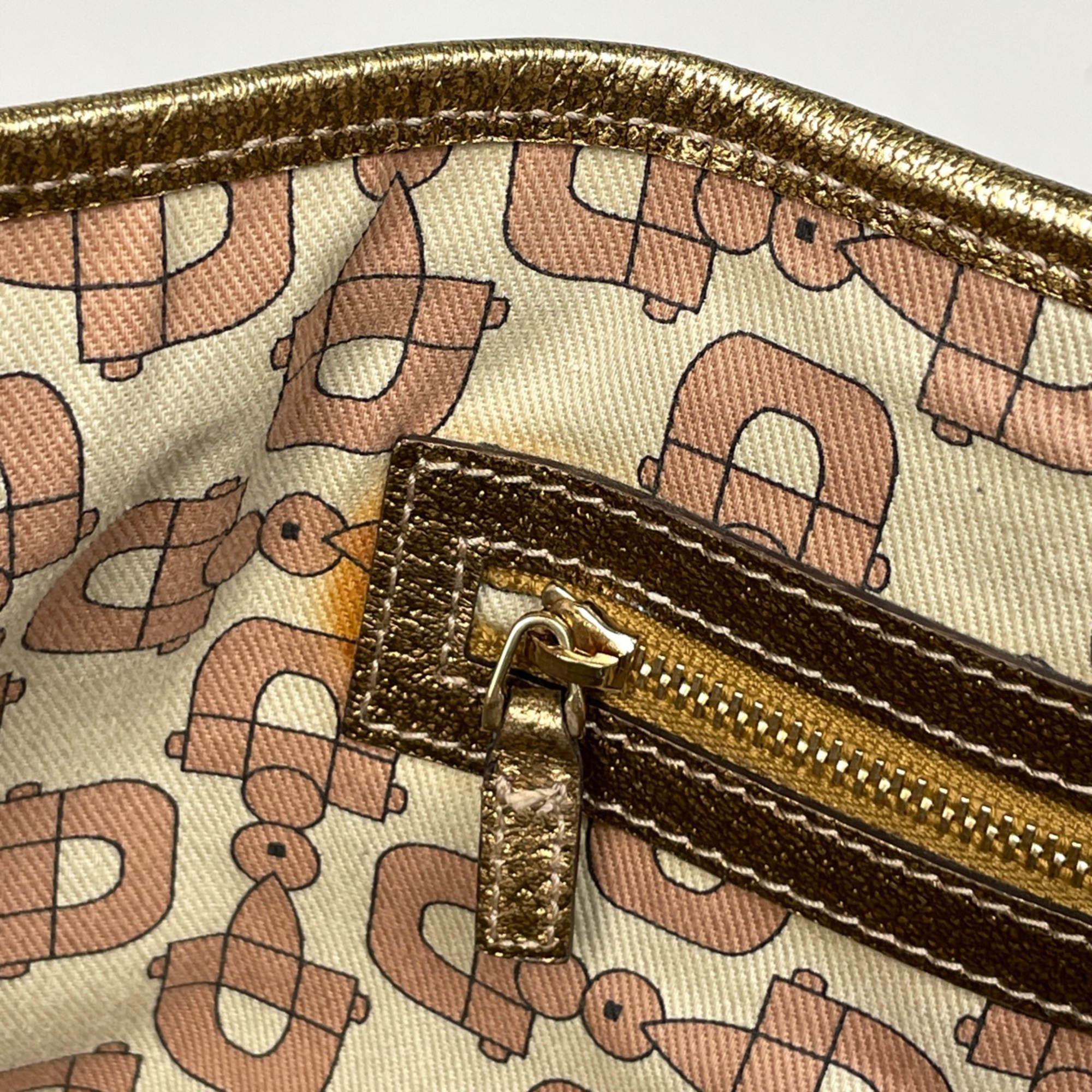Gucci Beige Gold Gg Canvas Leather Shoulder Bag Tote Bag (Pre-Owned)