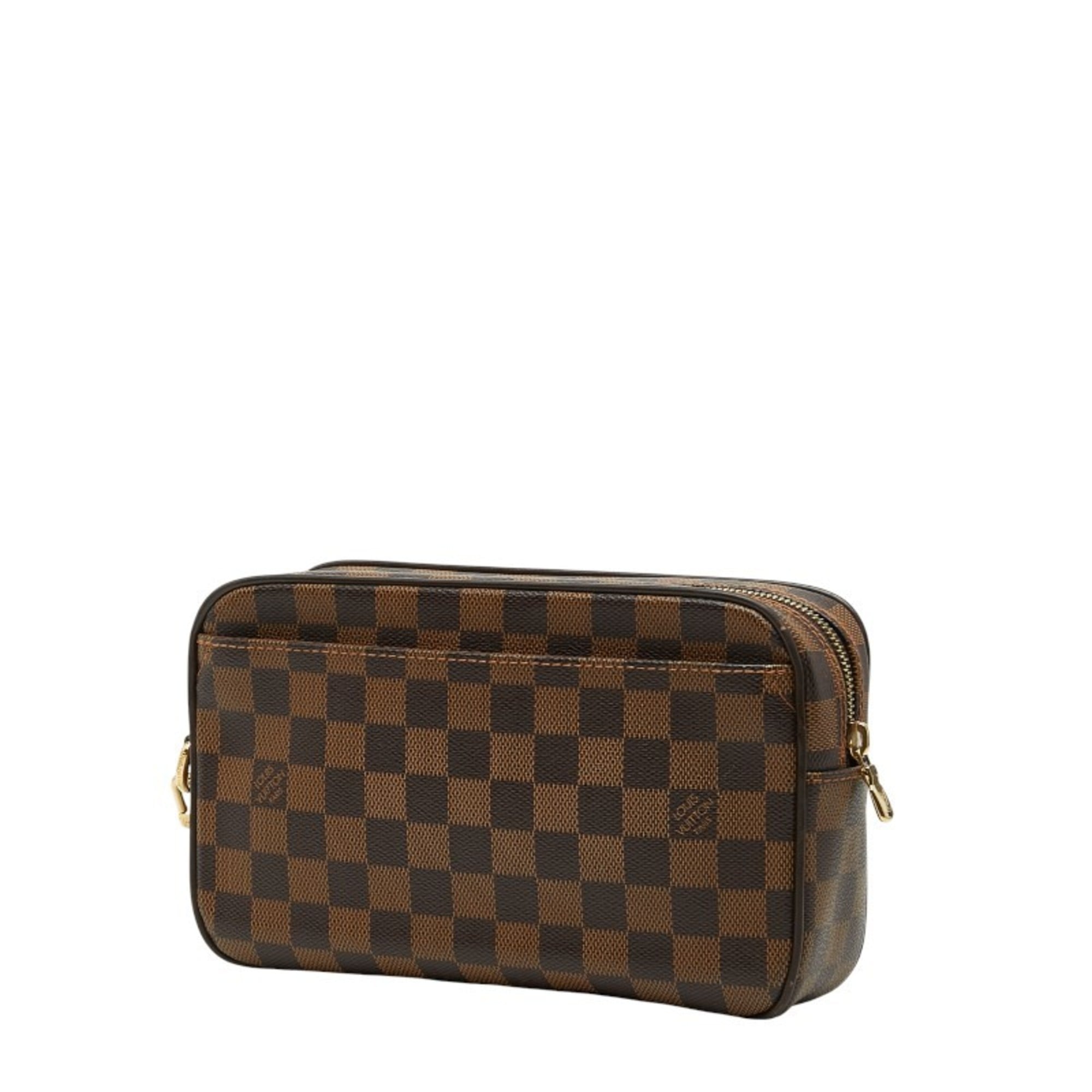 Louis Vuitton Brown Damier Canvas Pvc Leather Clutch Bag Pochette