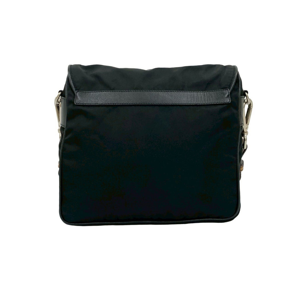 Prada Black Brown Leather Nylon Handbag Shoulder Bag