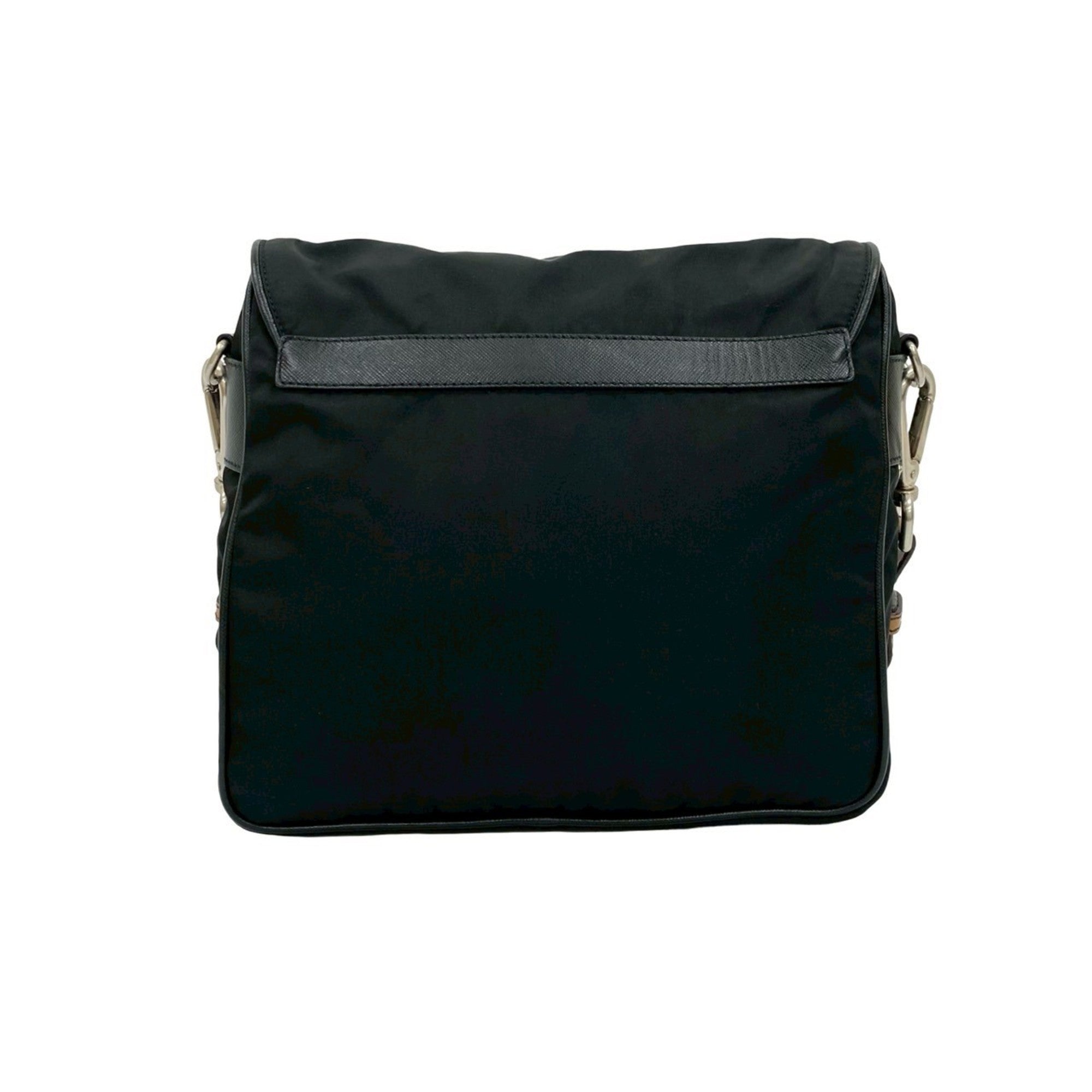 Prada Black Brown Leather Nylon Handbag Shoulder Bag