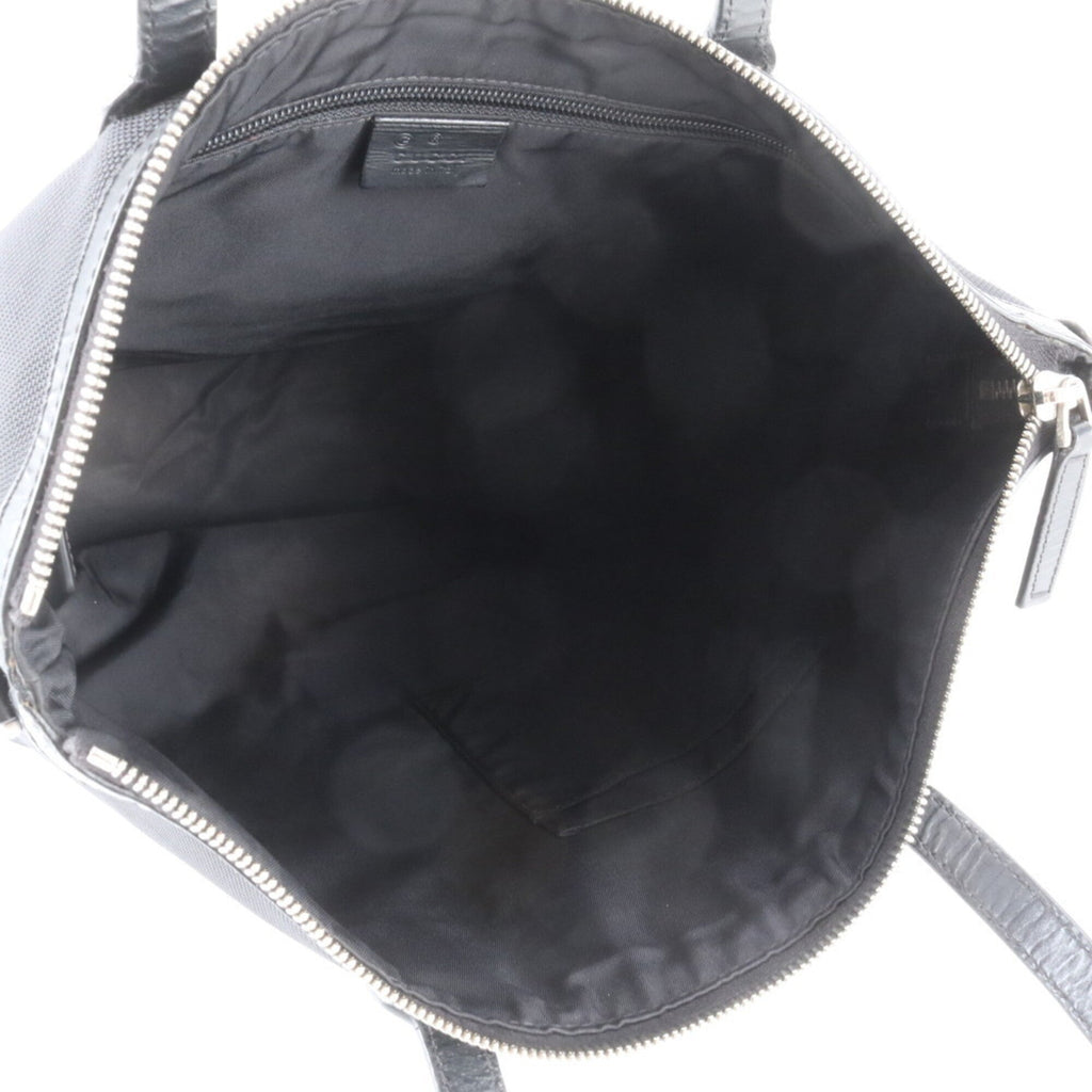 Gucci Sherry Line Black Leather Canvas Handbag (Pre-Owned)