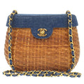 Chanel Navy Straw Leather Shoulder Bag