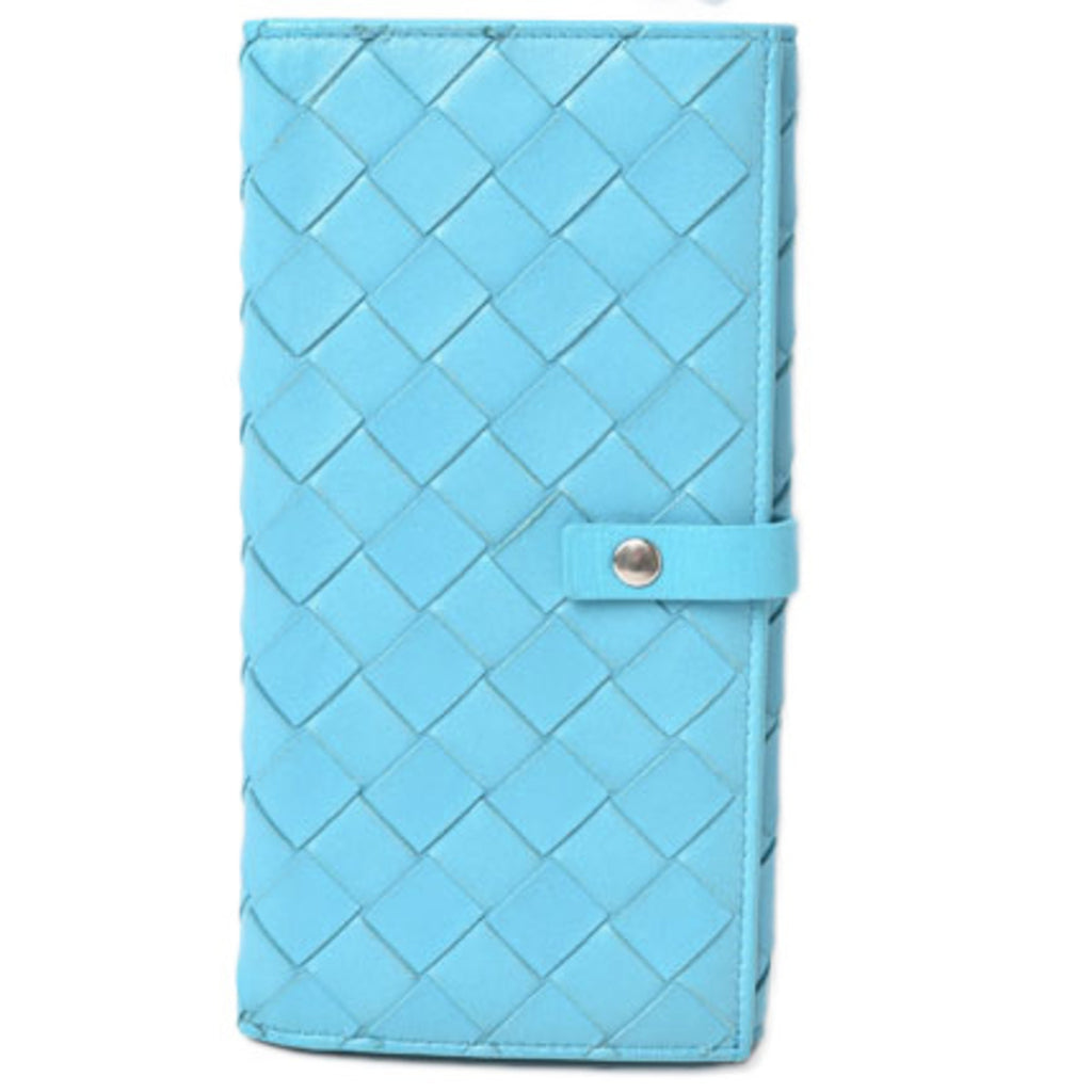 Bottega Veneta Intrecciato Light Blue Leather Long Wallet (Bi-Fold)