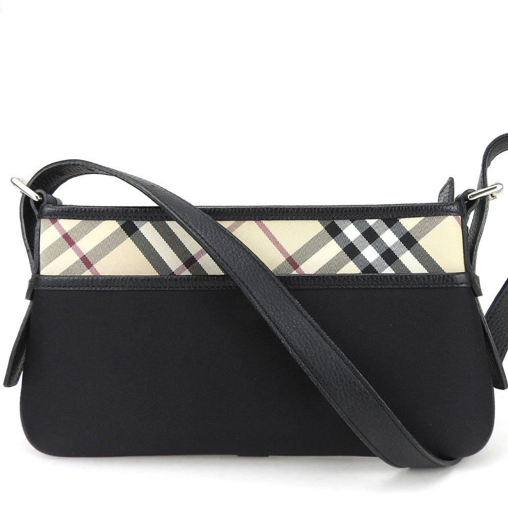 Burberry Beige Black Canvas Leather Shoulder Bag