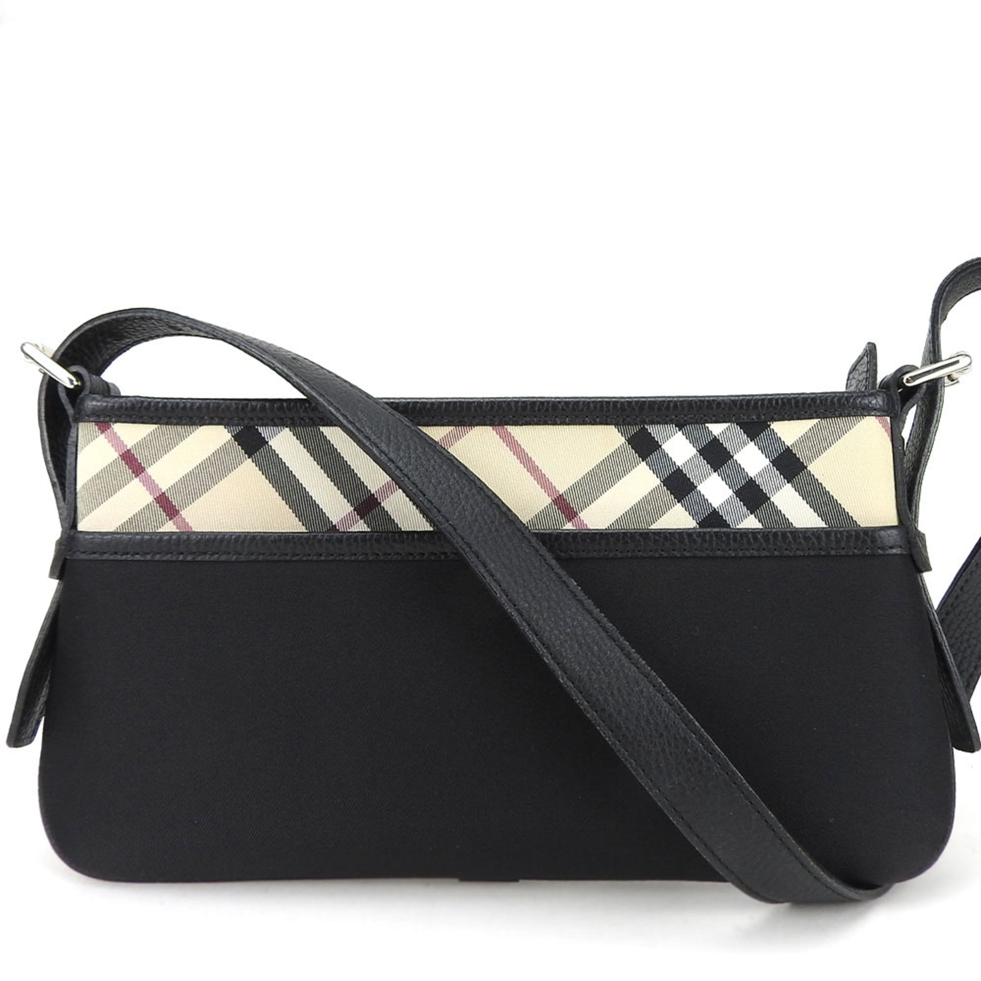 Burberry Beige Black Canvas Leather Shoulder Bag