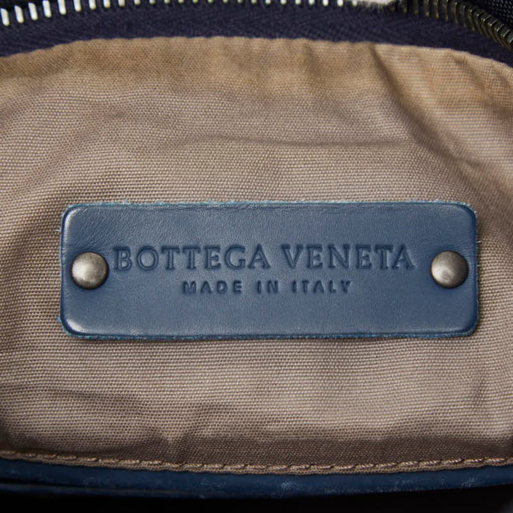 Bottega Veneta Blue Navy Leather Nylon Shoulder Bag