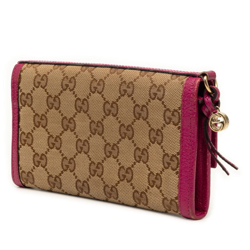 Gucci Beige Pink Canvas Leather Long Wallet (Bi-Fold) (Pre-Owned)