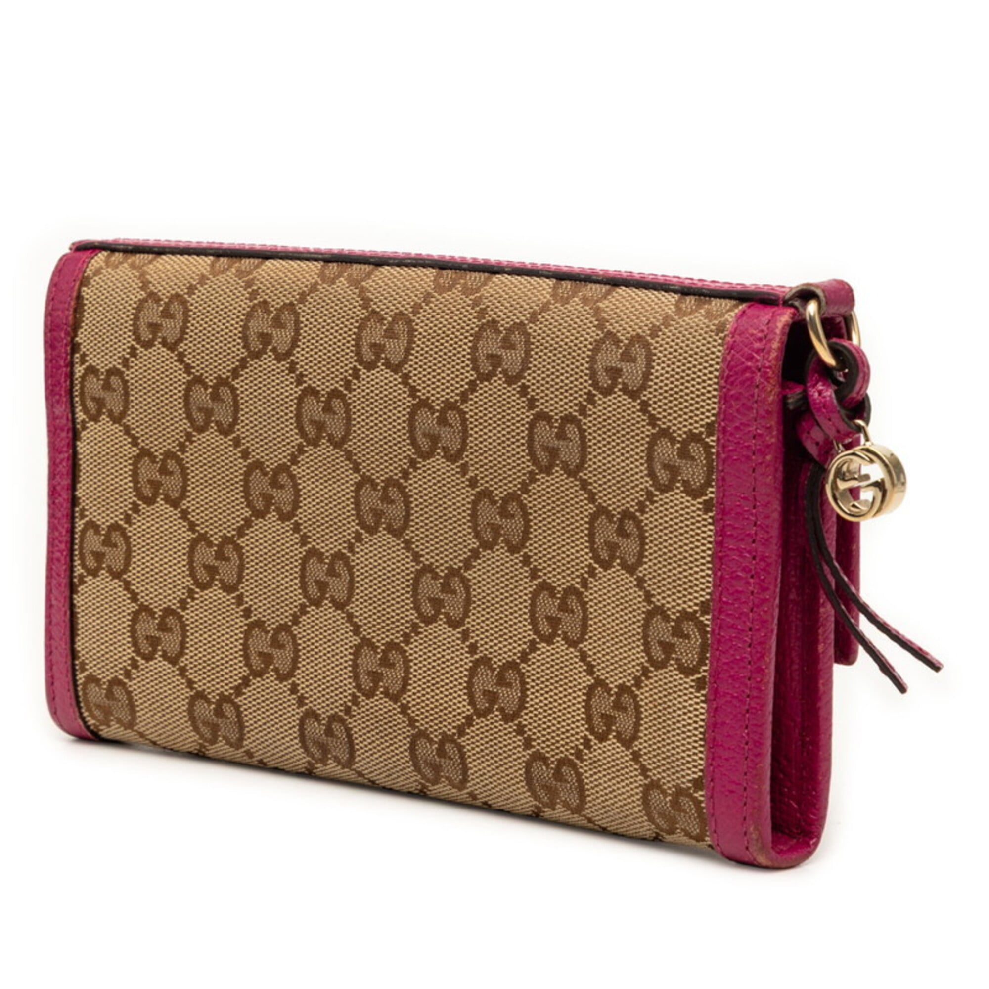 Gucci Beige Pink Canvas Leather Long Wallet (Bi-Fold) (Pre-Owned)