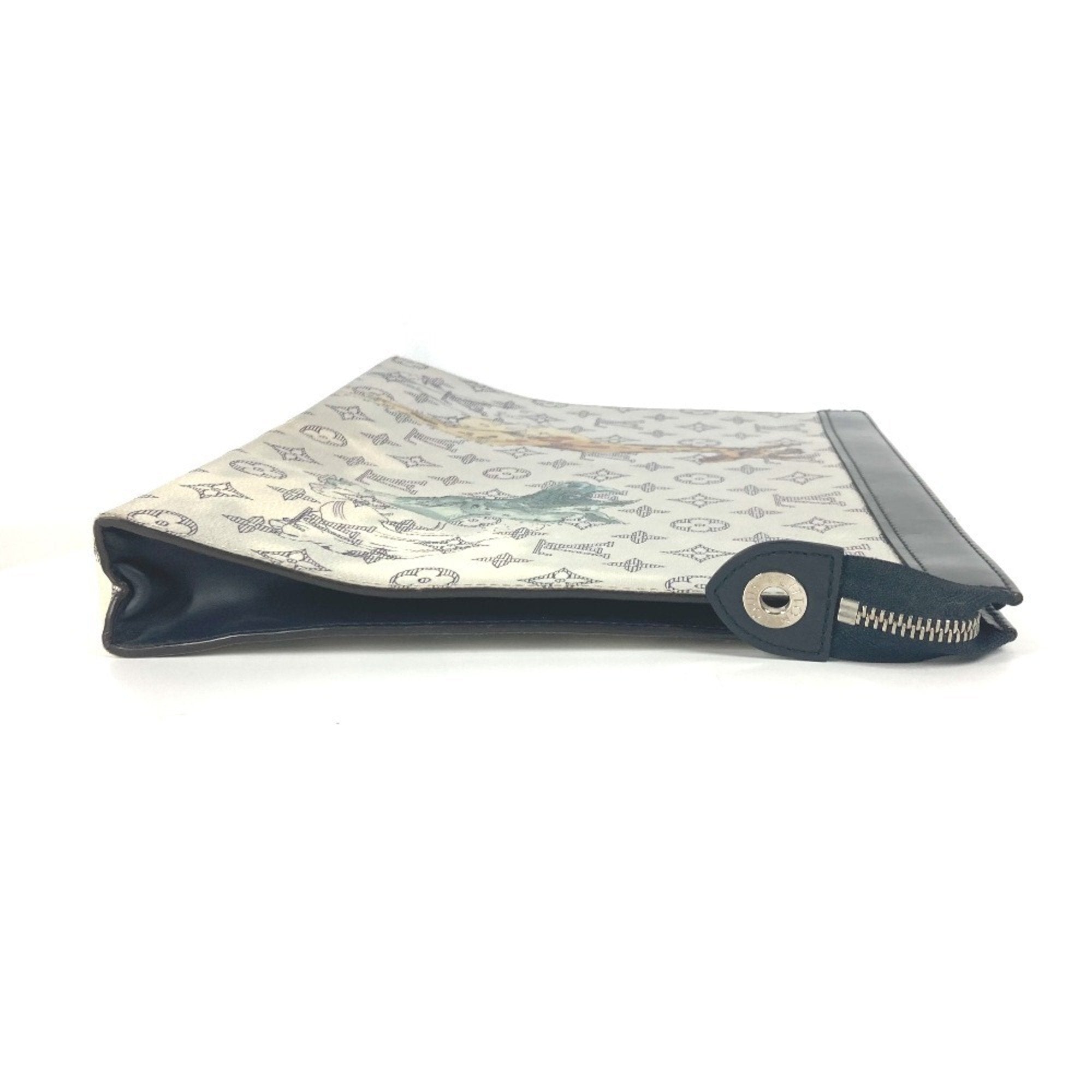 Louis Vuitton Navy White Leather Clutch Bag Pochette Pouch