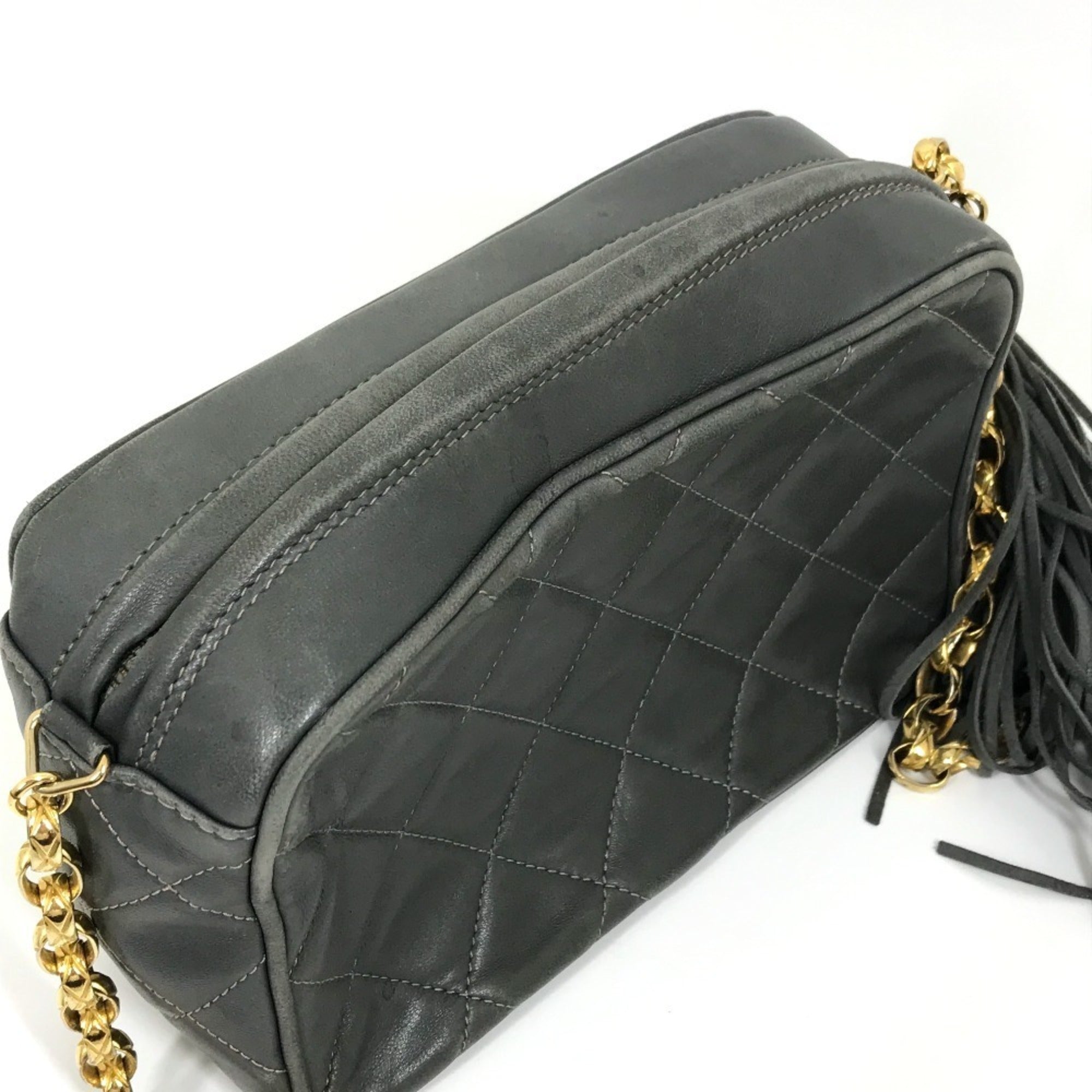 Chanel Gray Leather Shoulder Bag
