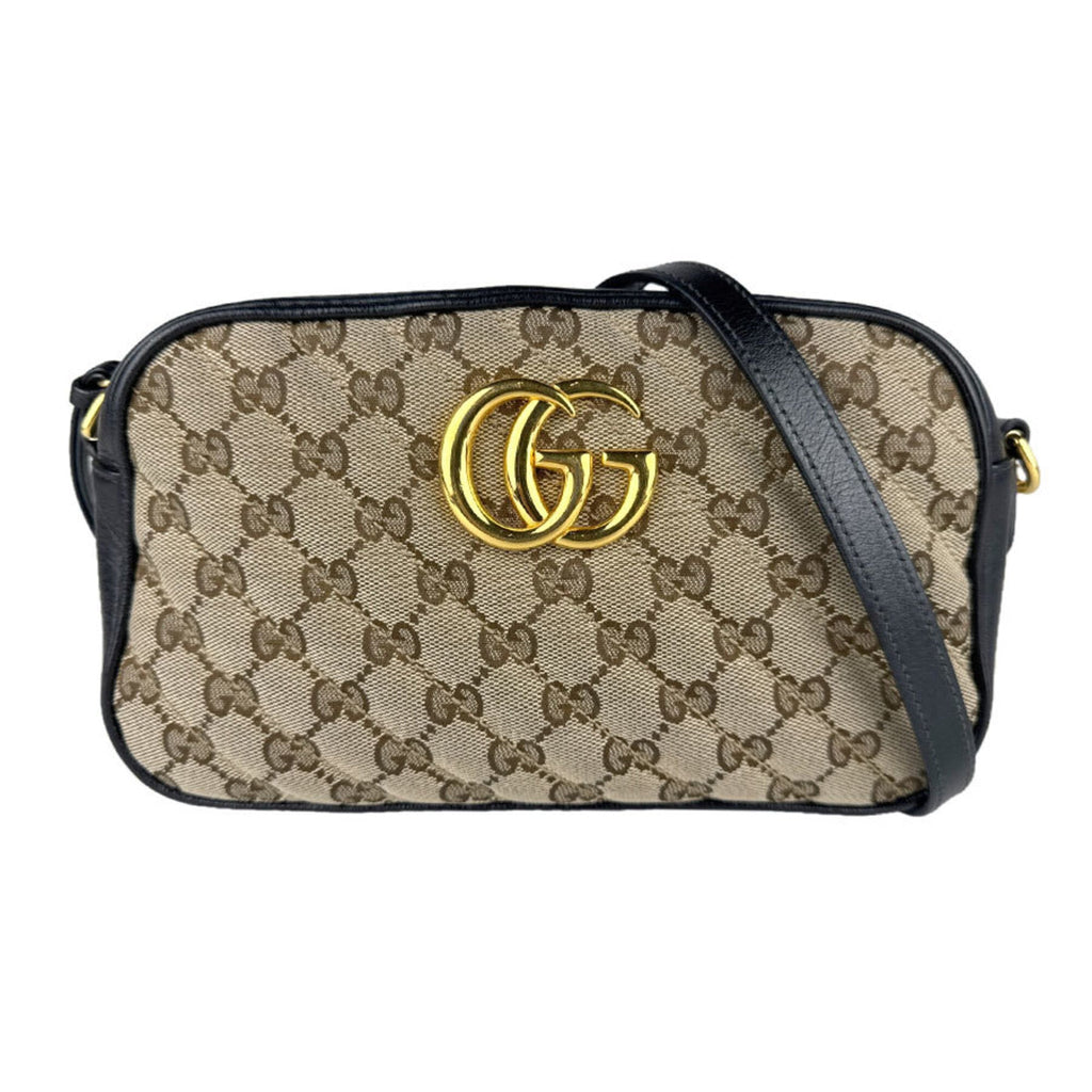 Gucci Black Brown Gg Canvas Leather Shoulder Bag (Pre-Owned)