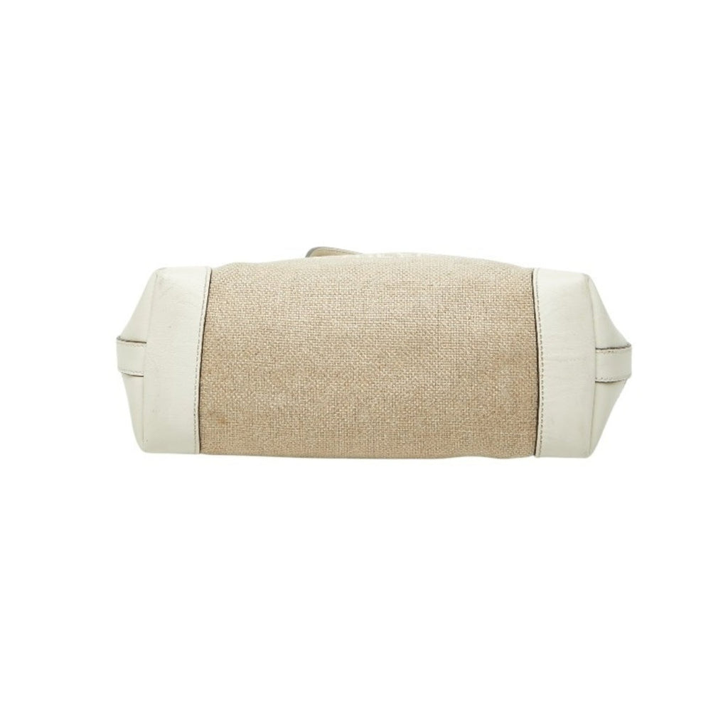 Gucci Beige White Canvas Leather Shoulder Bag Tote Bag (Pre-Owned)