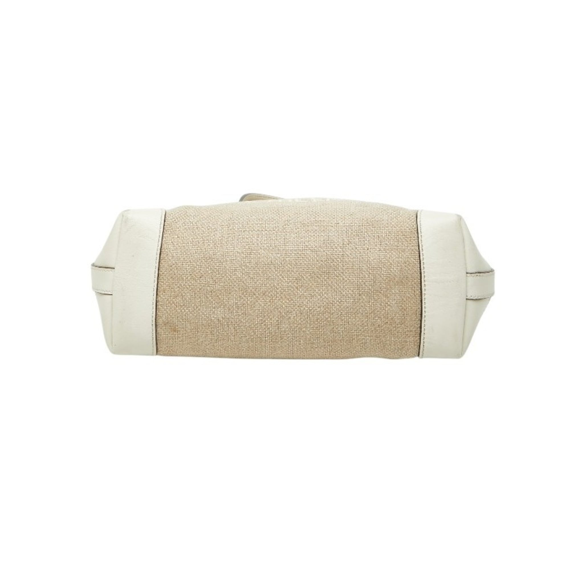 Gucci Beige White Canvas Leather Shoulder Bag Tote Bag (Pre-Owned)