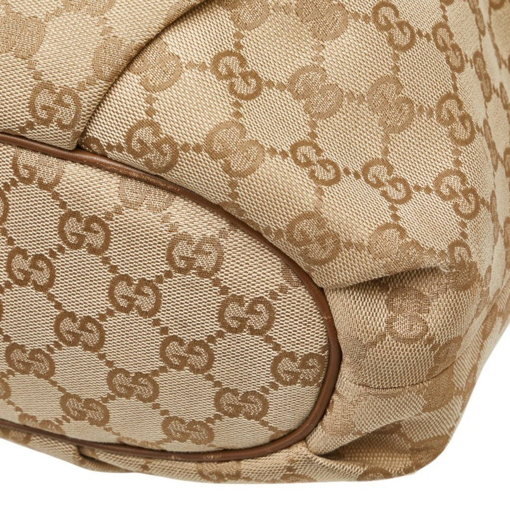 Gucci Beige Brown Canvas Leather Shoulder Bag (Pre-Owned)