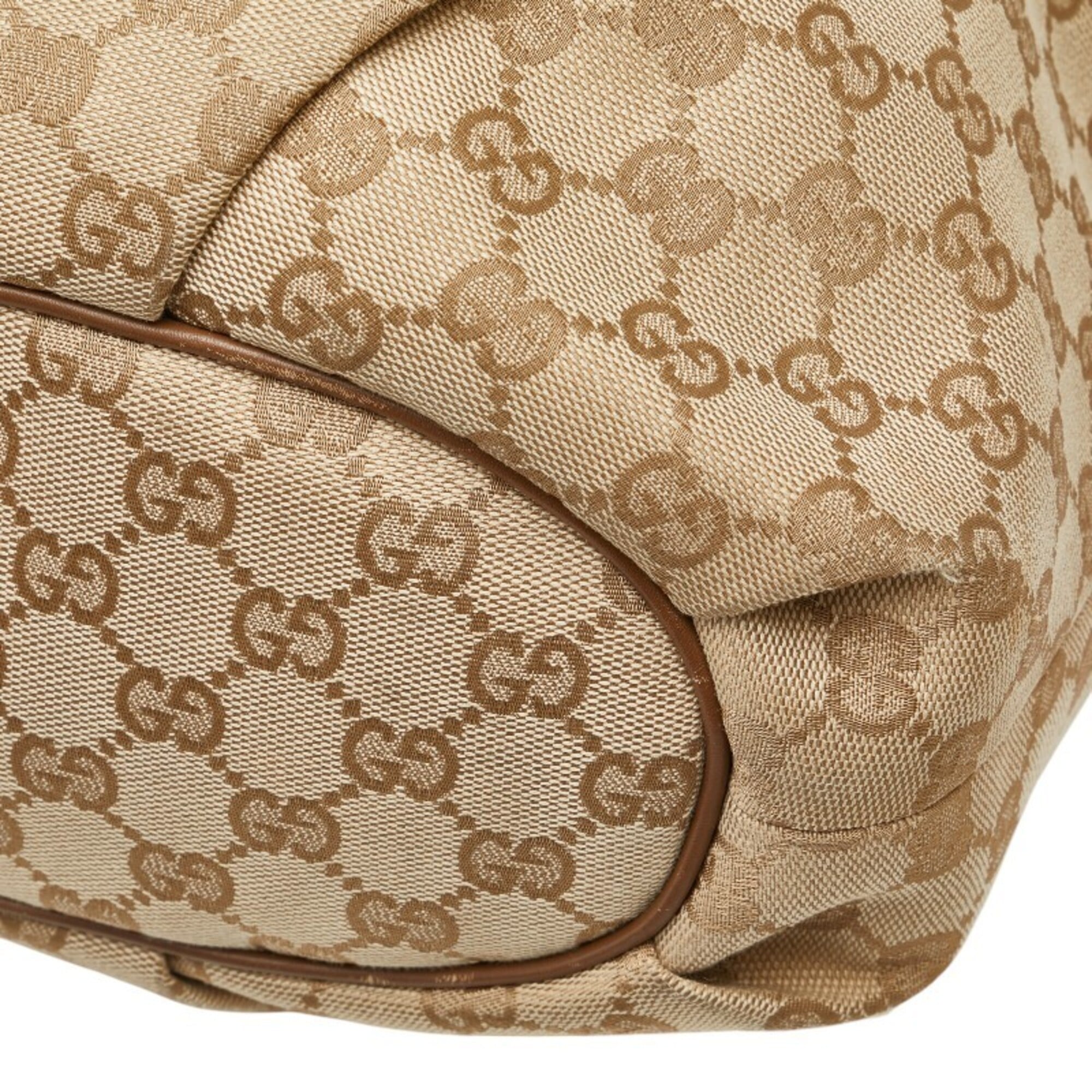 Gucci Beige Brown Canvas Leather Shoulder Bag (Pre-Owned)