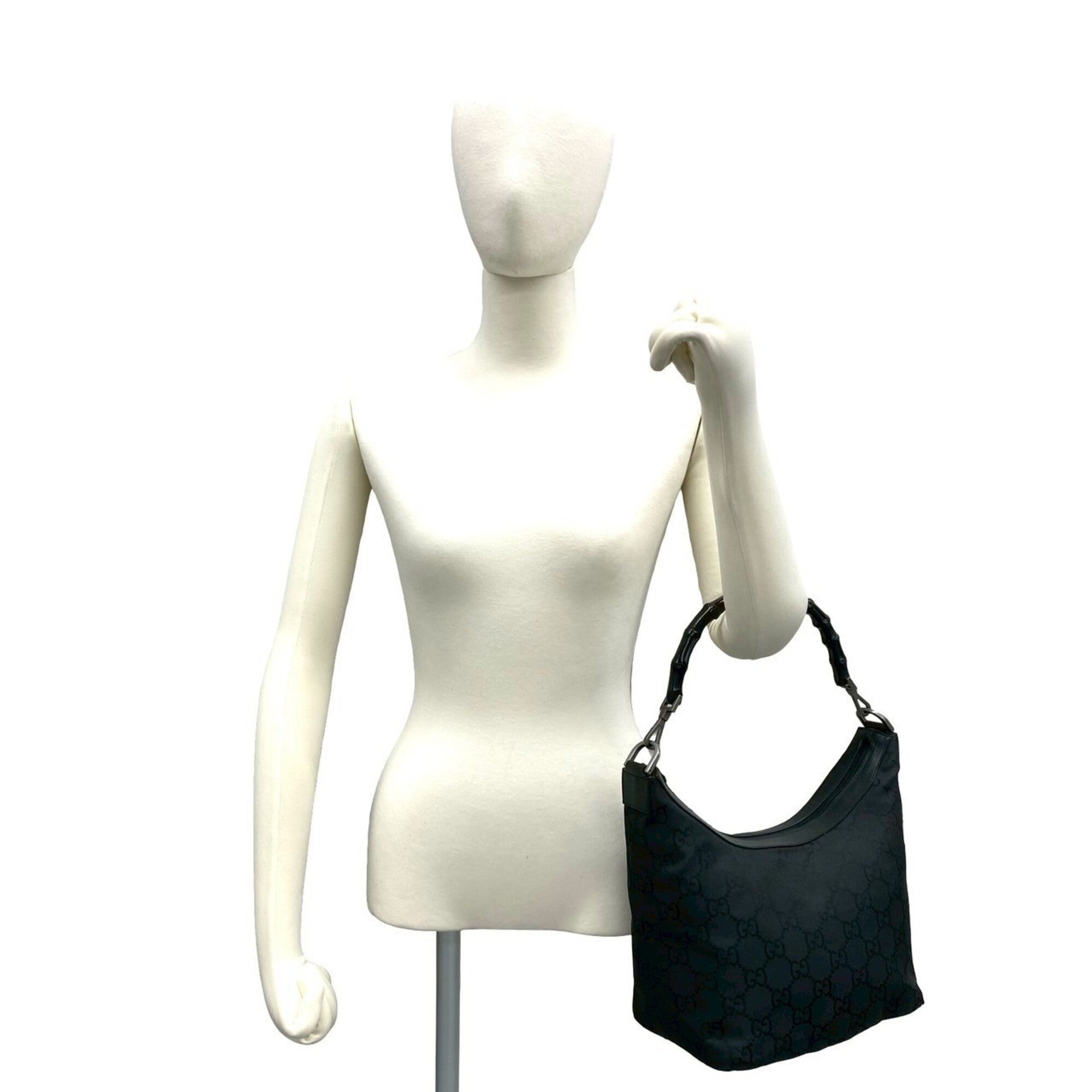 Gucci Black Nylon Leather Handbag Shoulder Bag Tote Bag (Pre-Owned)