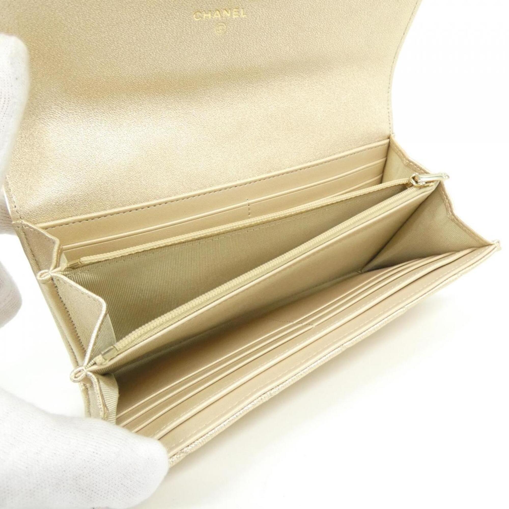 Chanel Metallic Gold Leather Long Wallet (Bi-Fold)