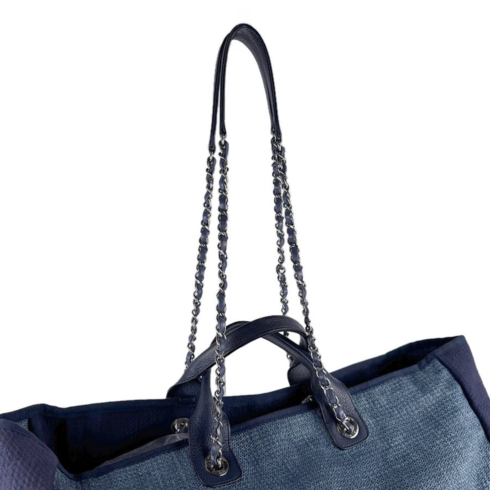 Chanel Blue Raffia Canvas Shoulder Bag Tote Bag