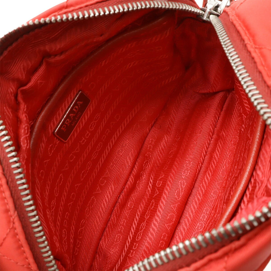 Prada Red Color Nylon Leather Clutch Bag Pochette Shoulder Bag