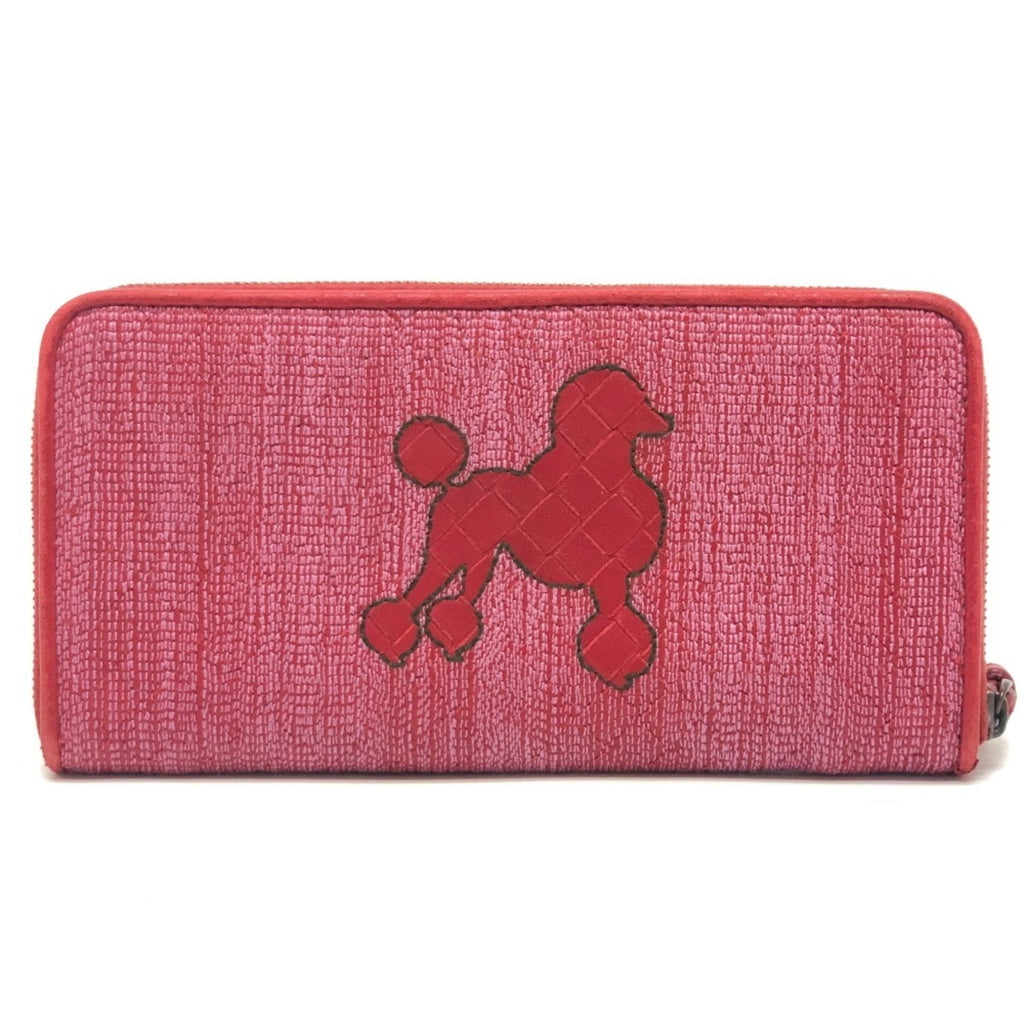 Bottega Veneta Intrecciato Red Color Leather Canvas Long Wallet (Bi-Fold)