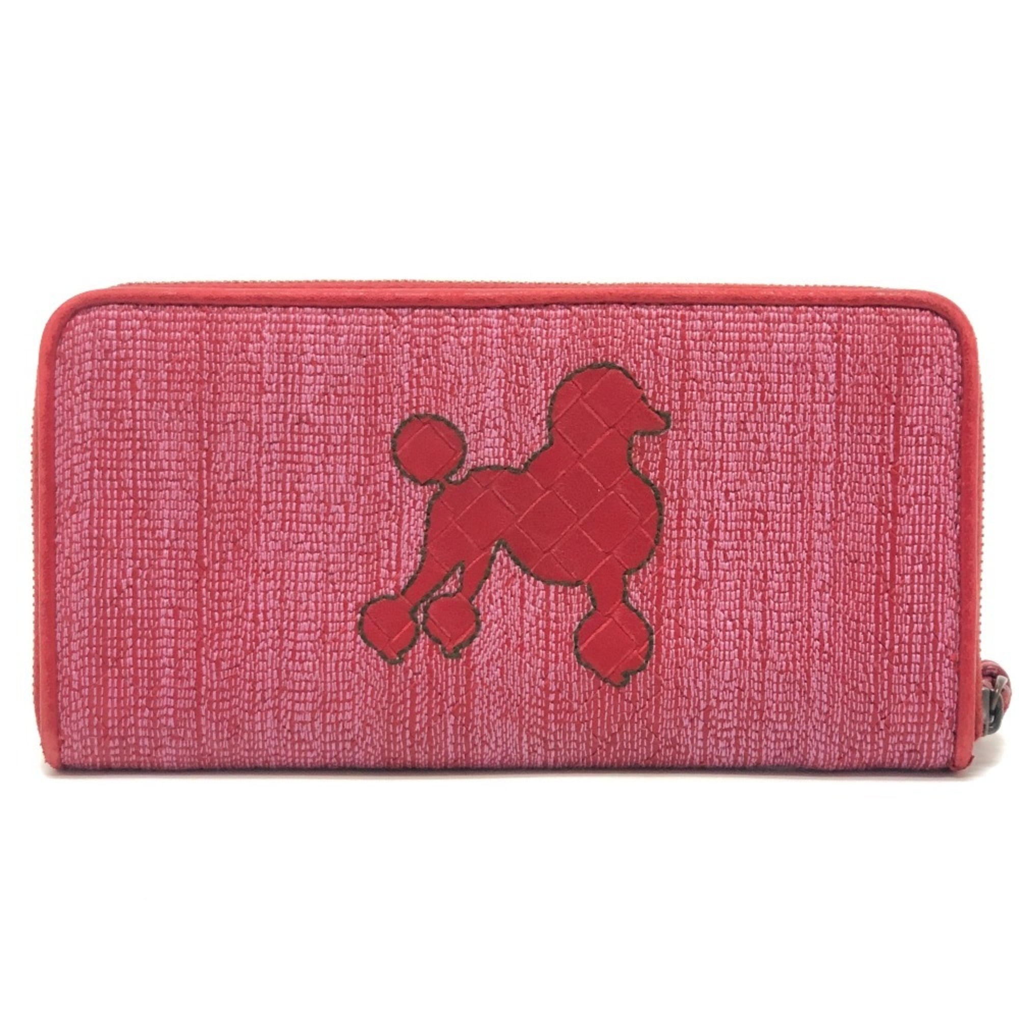 Bottega Veneta Intrecciato Red Color Leather Canvas Long Wallet (Bi-Fold)