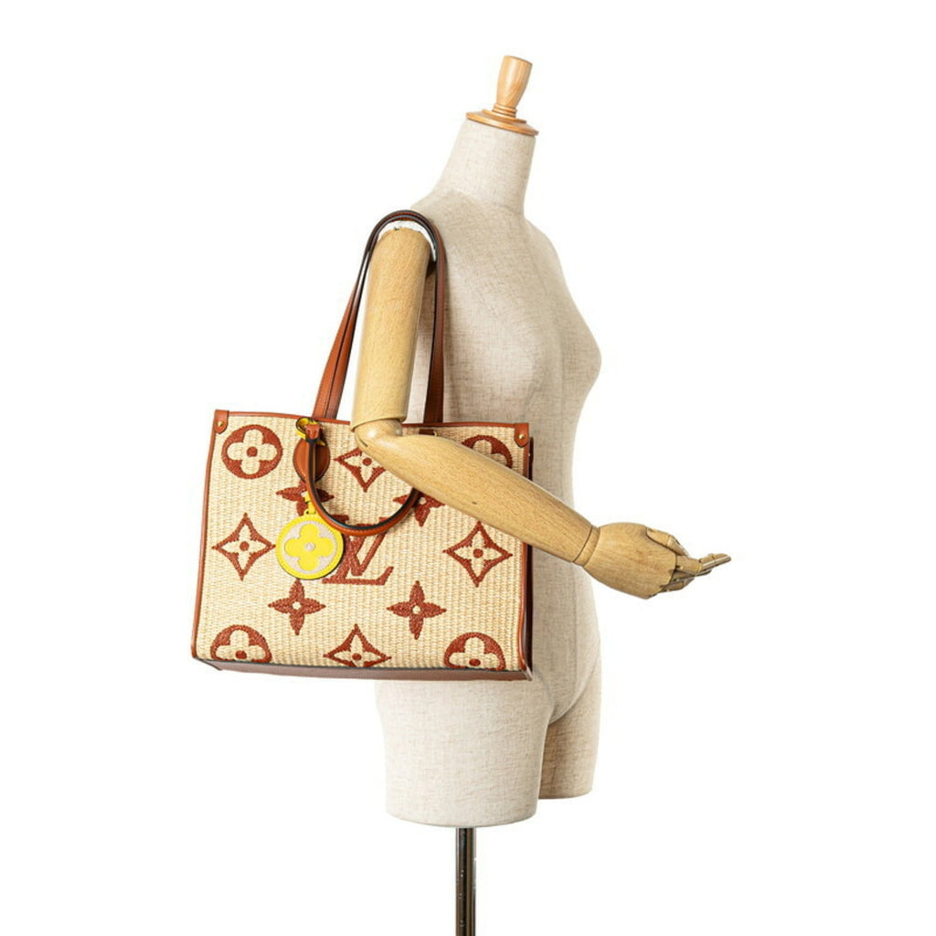 Louis Vuitton Beige Brown Raffia Leather Handbag Shoulder Bag