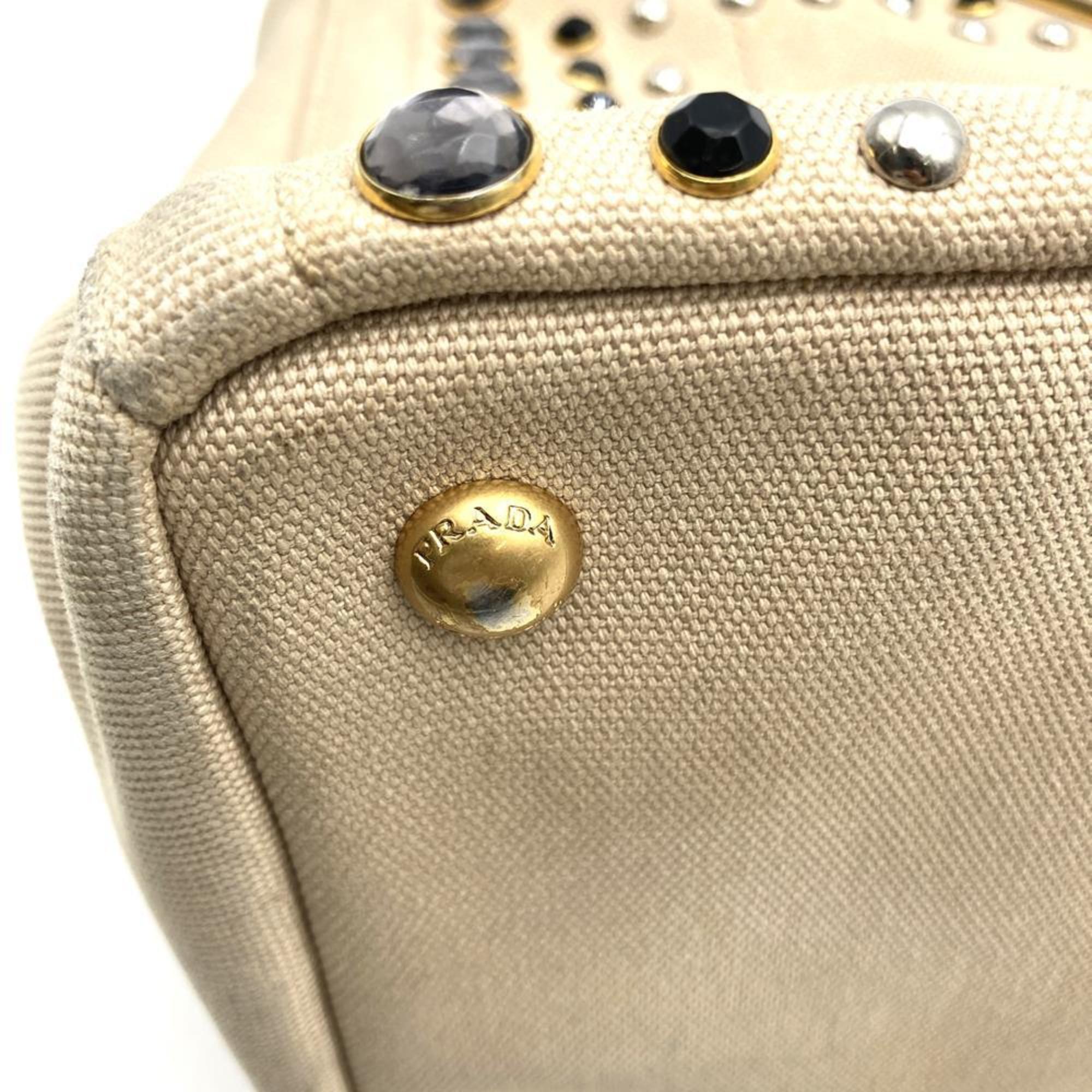 Prada Beige Ivory Canvas Handbag Tote Bag
