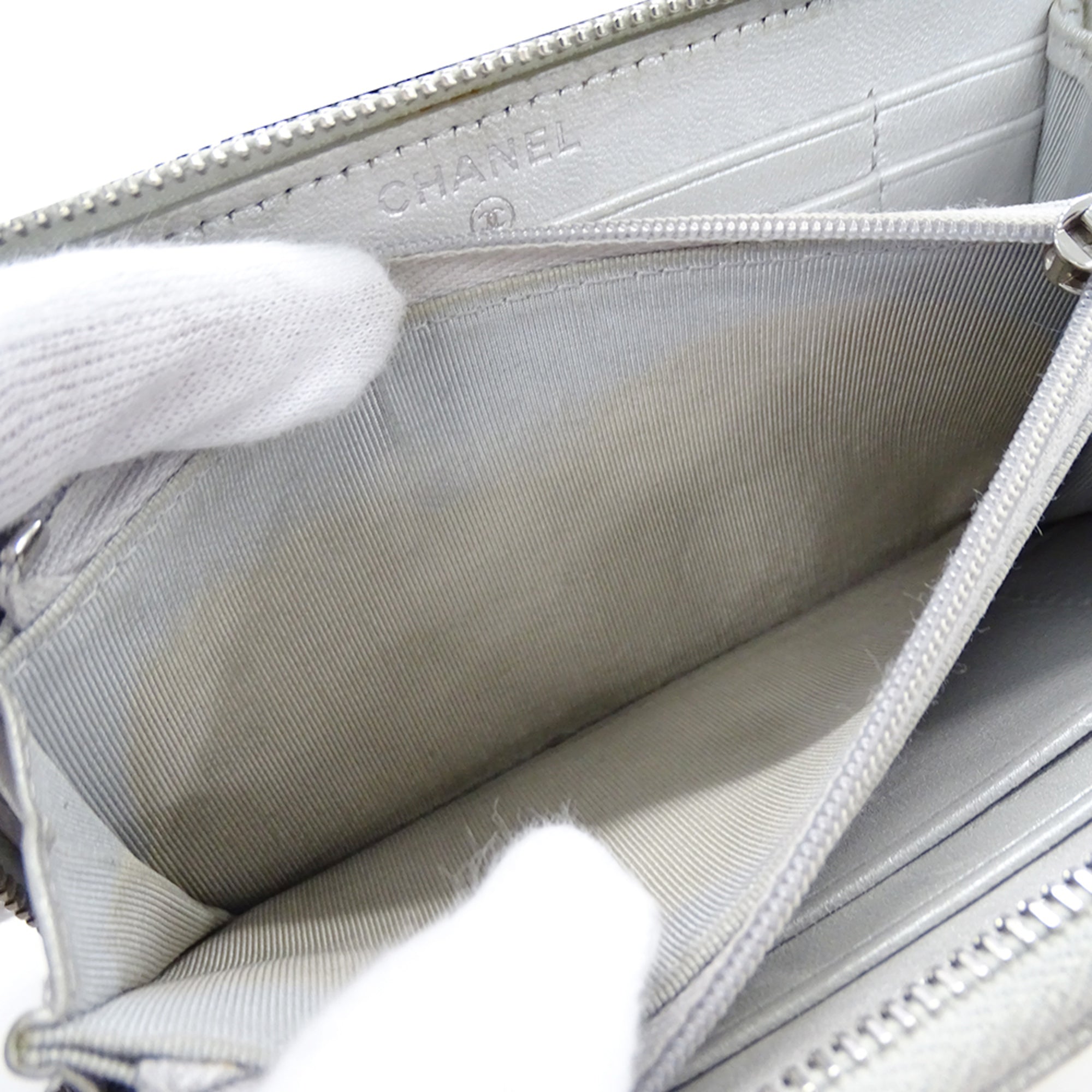 Chanel Silver Grained Calfskin Chain/Shoulder Wallet