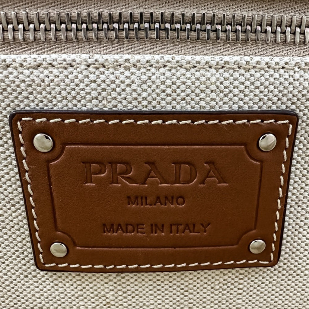 Prada Brown Off-White Coated Canvas Tote Bag