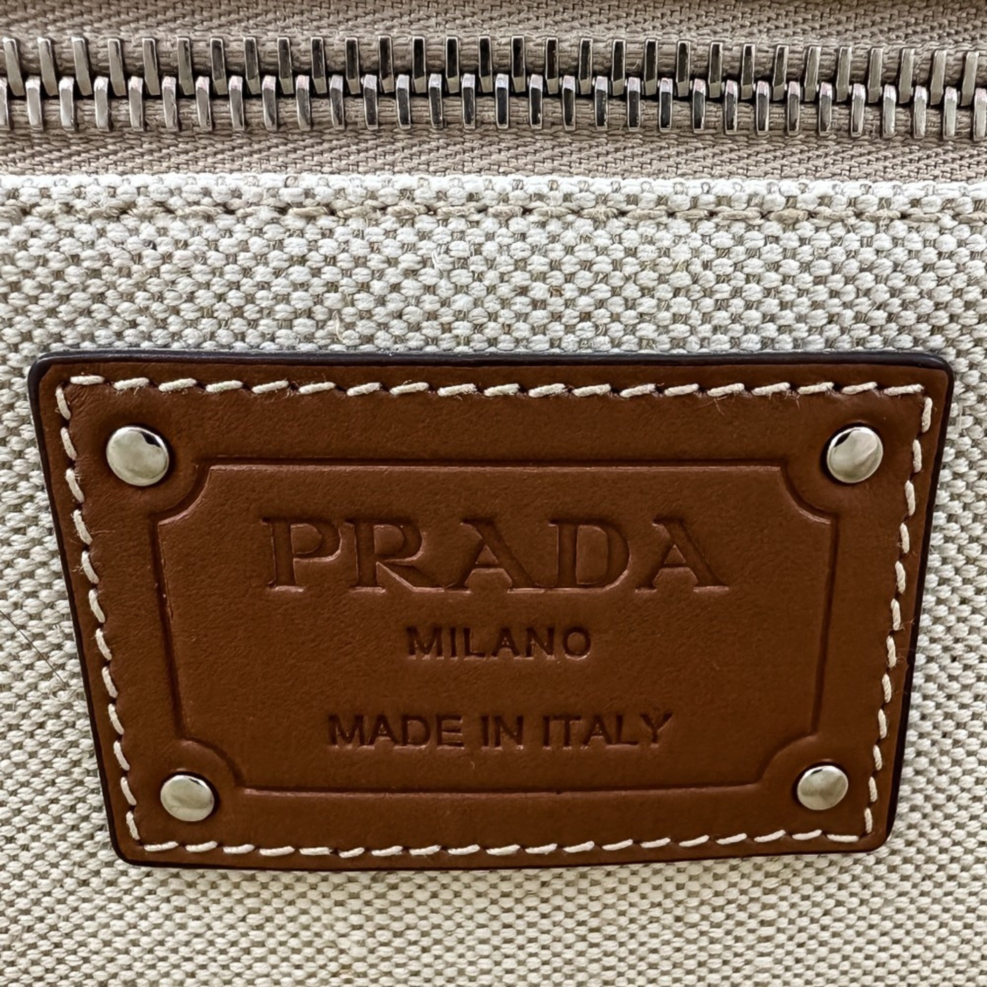 Prada Brown Off-White Coated Canvas Tote Bag