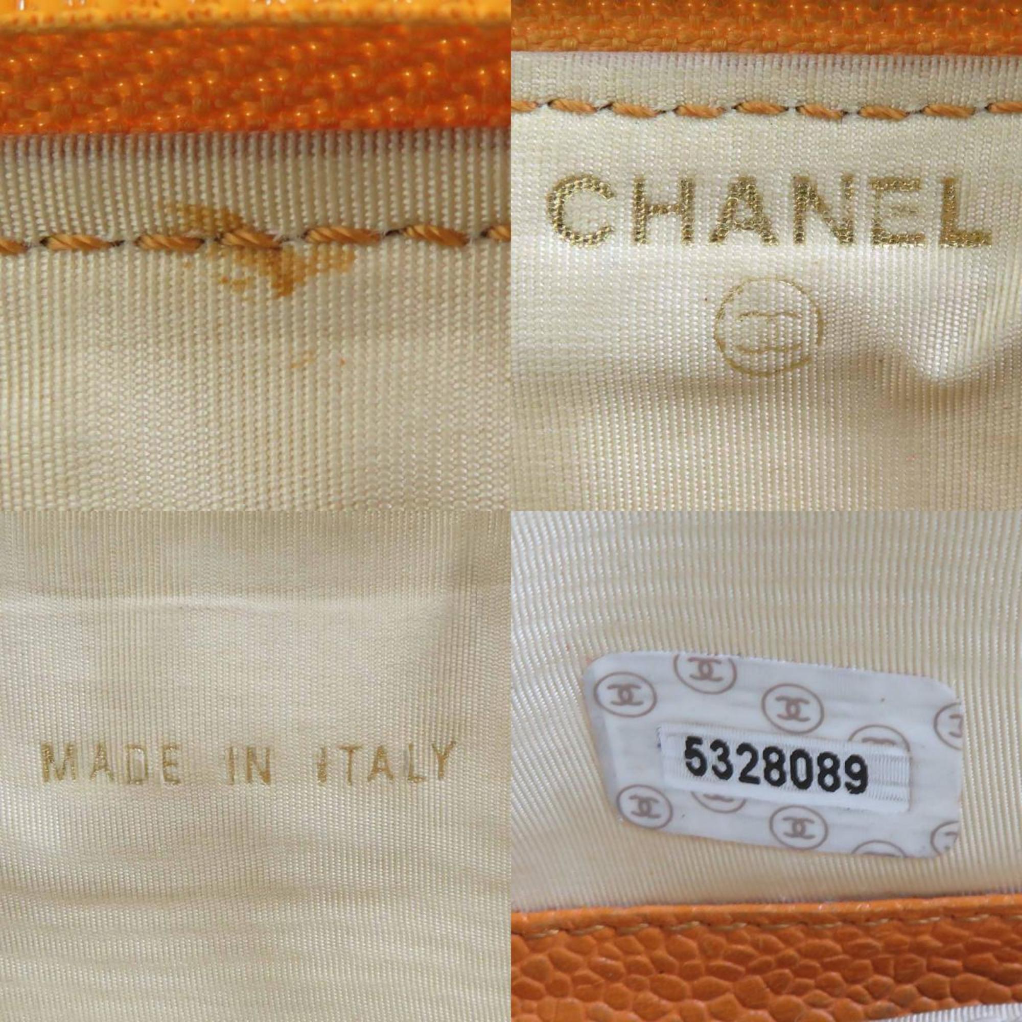 Chanel Orange Grained Calfskin Long Wallet (Bi-Fold)