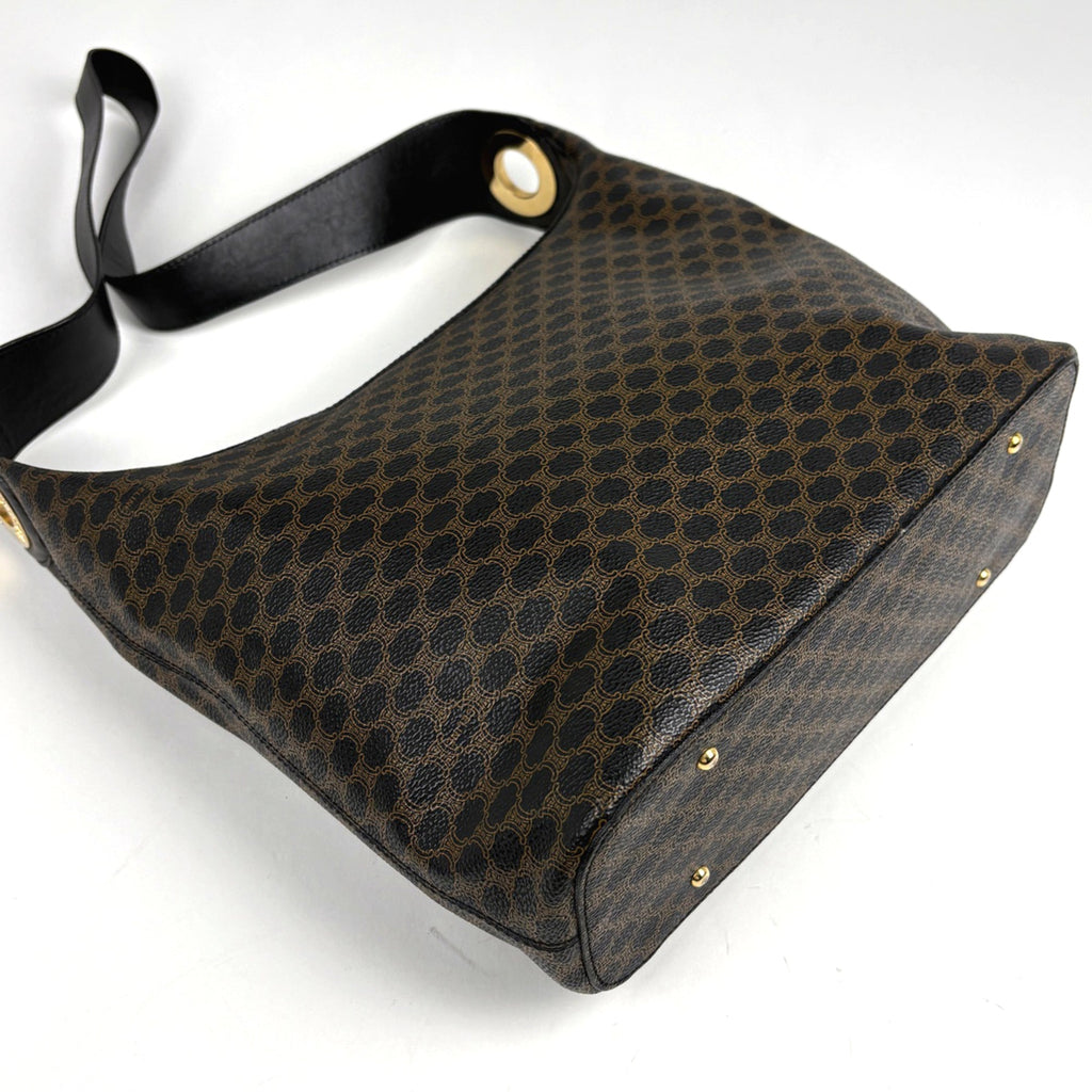 Celine Black Brown Coated Canvas Leather Shoulder Bag