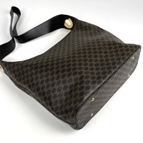Celine Black Brown Coated Canvas Leather Shoulder Bag