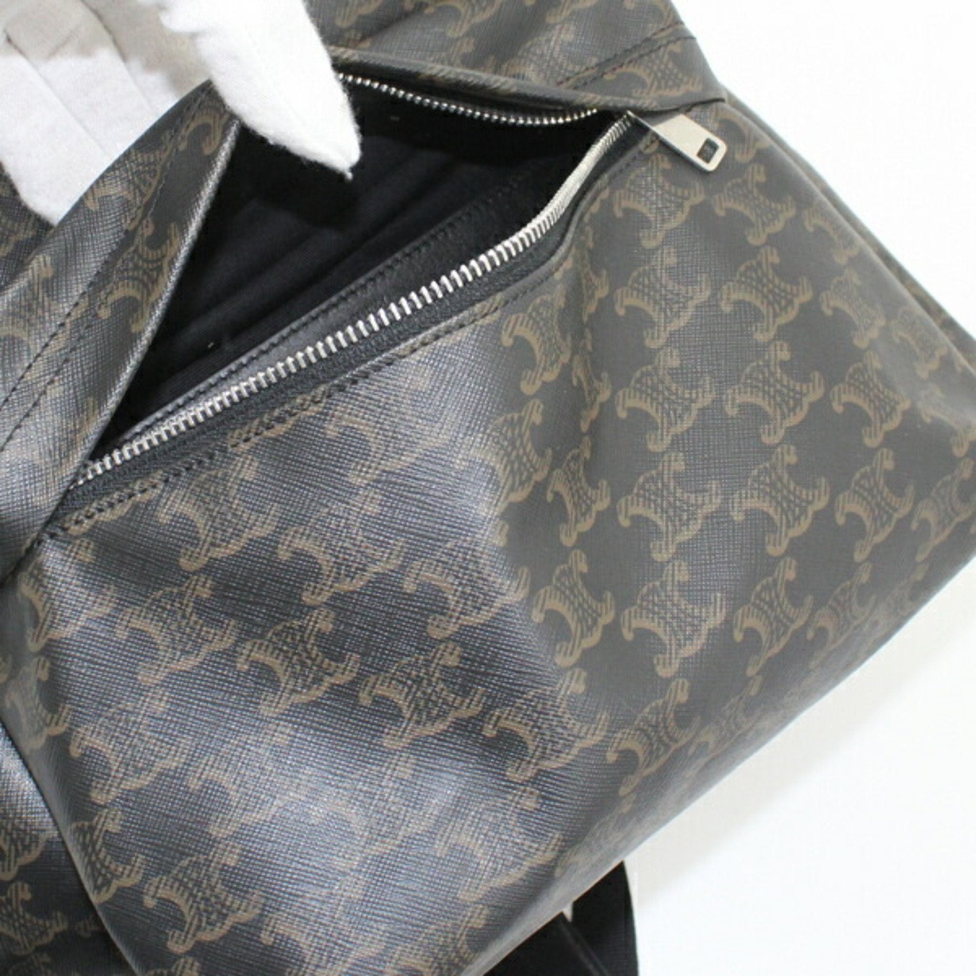 Celine Black Brown Canvas Leather Backpack