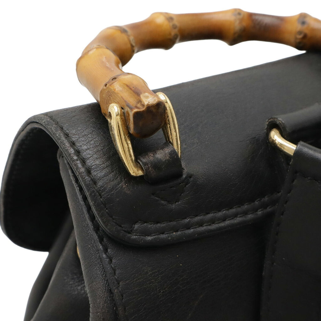 Gucci Black Bamboo Leather Backpack Shoulder Bag (Pre-Owned)