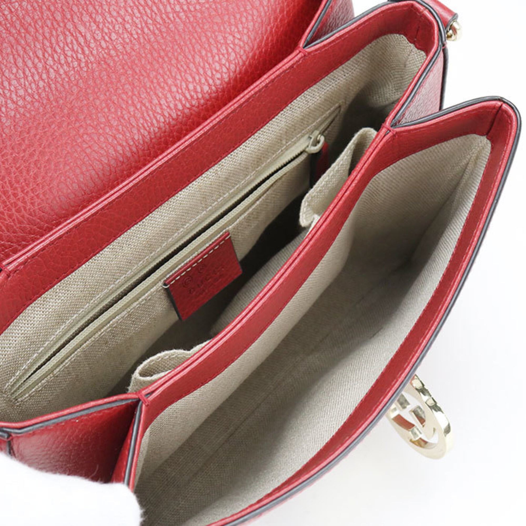 Gucci Red Color Leather Shoulder Bag (Pre-Owned)