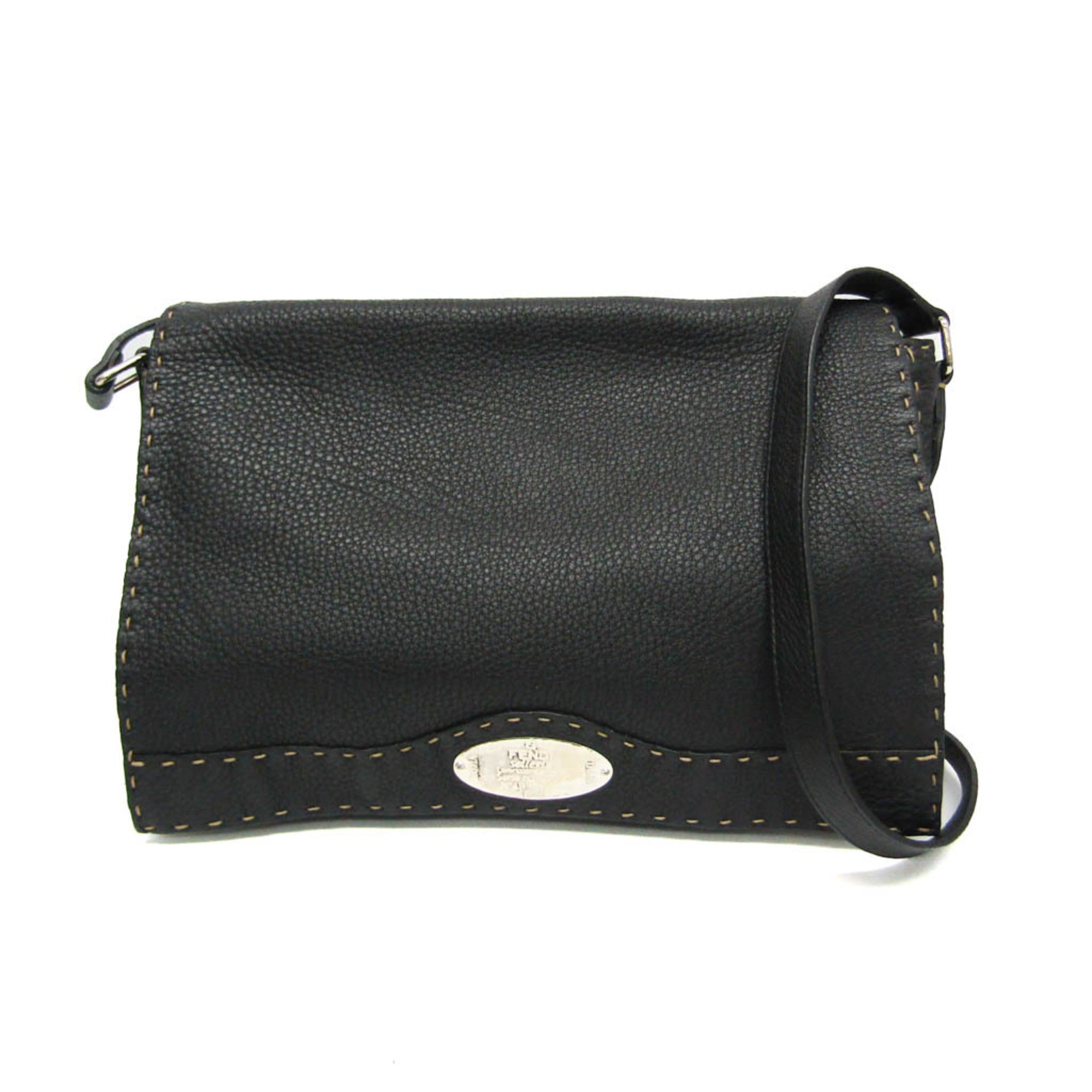 Fendi Selleria Black Leather Messenger Bag Shoulder Bag