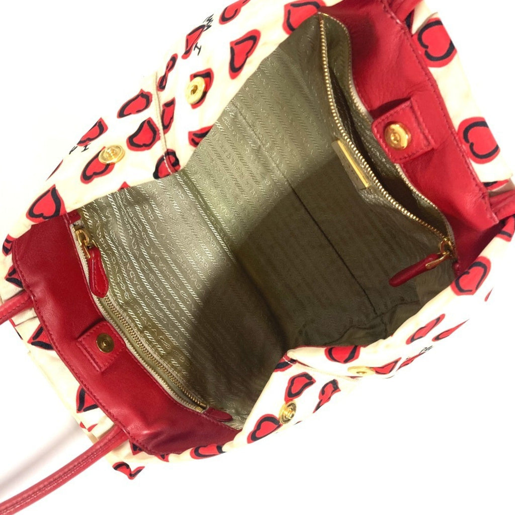 Prada Red Color White Leather Nylon Handbag Tote Bag