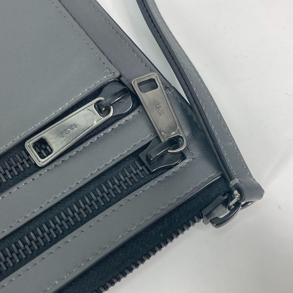 Fendi Gray Leather Clutch Bag