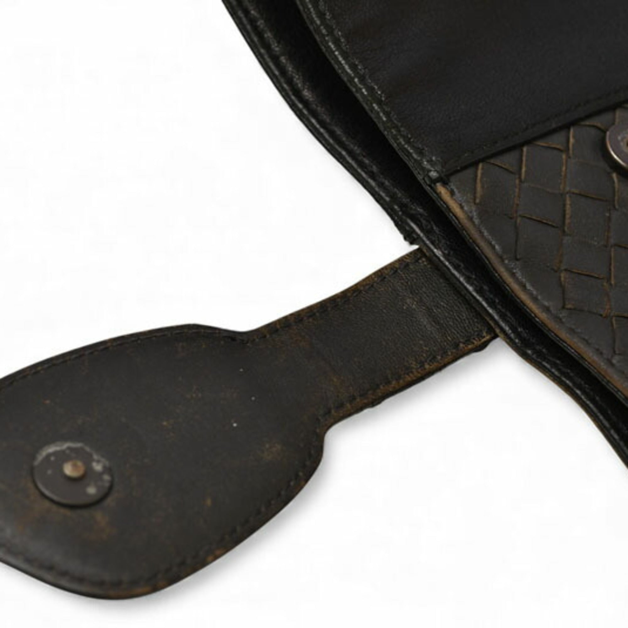 Bottega Veneta Black Gray Leather Messenger Bag Shoulder Bag
