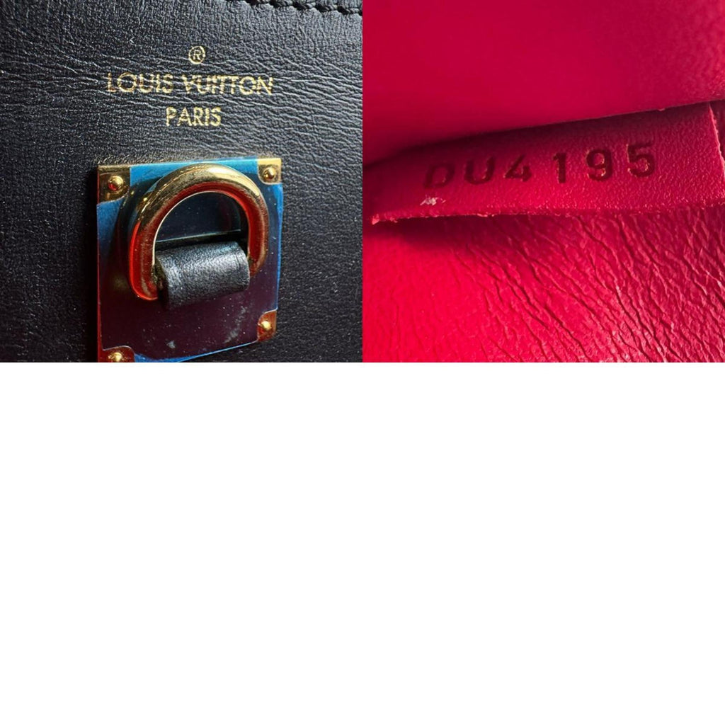 Louis Vuitton Beige Black Red Color Leather Handbag Shoulder Bag
