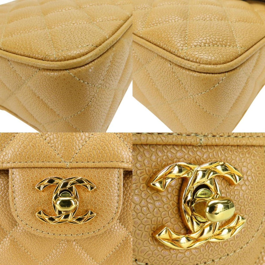 Chanel Beige Grained Calfskin Shoulder Bag