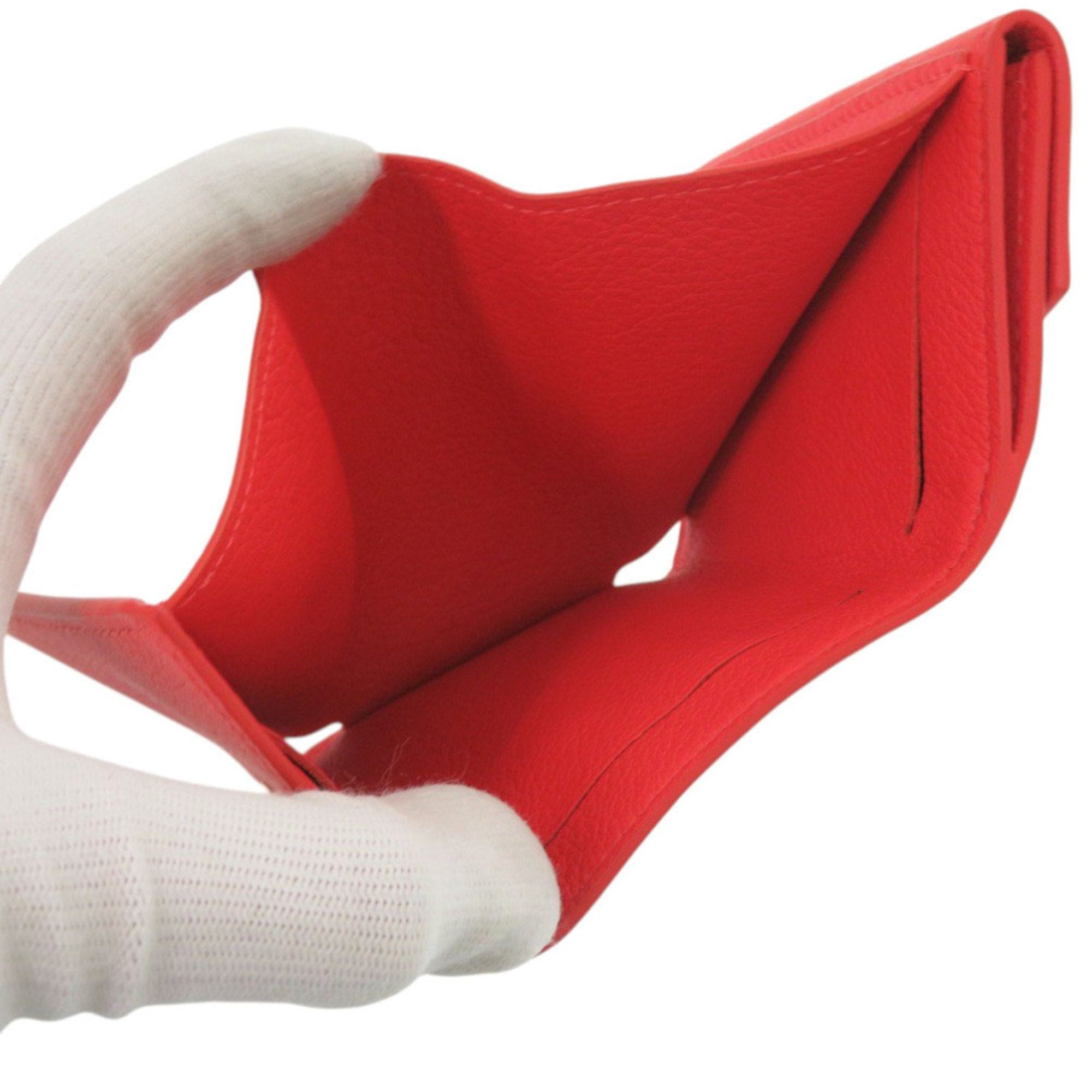 Louis Vuitton Red Color Leather Wallet (Tri-Fold)