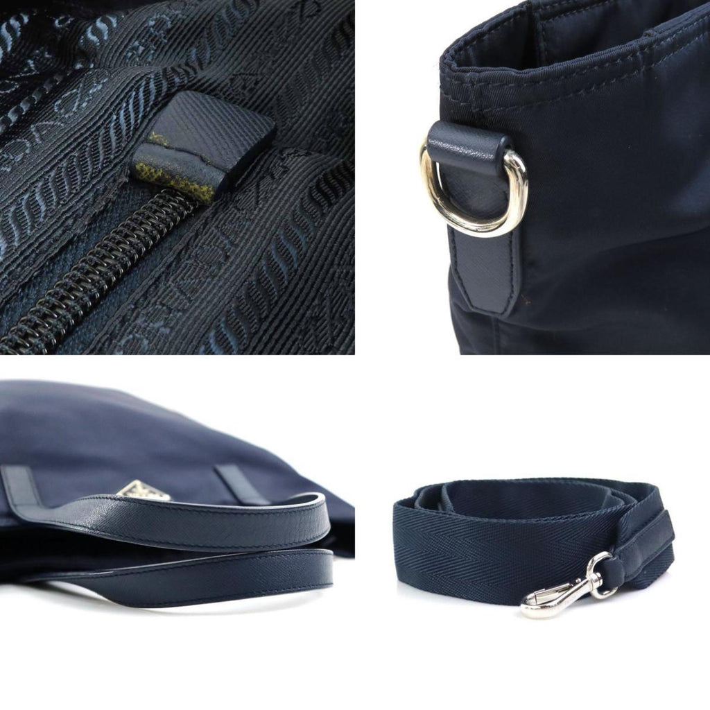 Prada Navy Nylon Leather Handbag Shoulder Bag