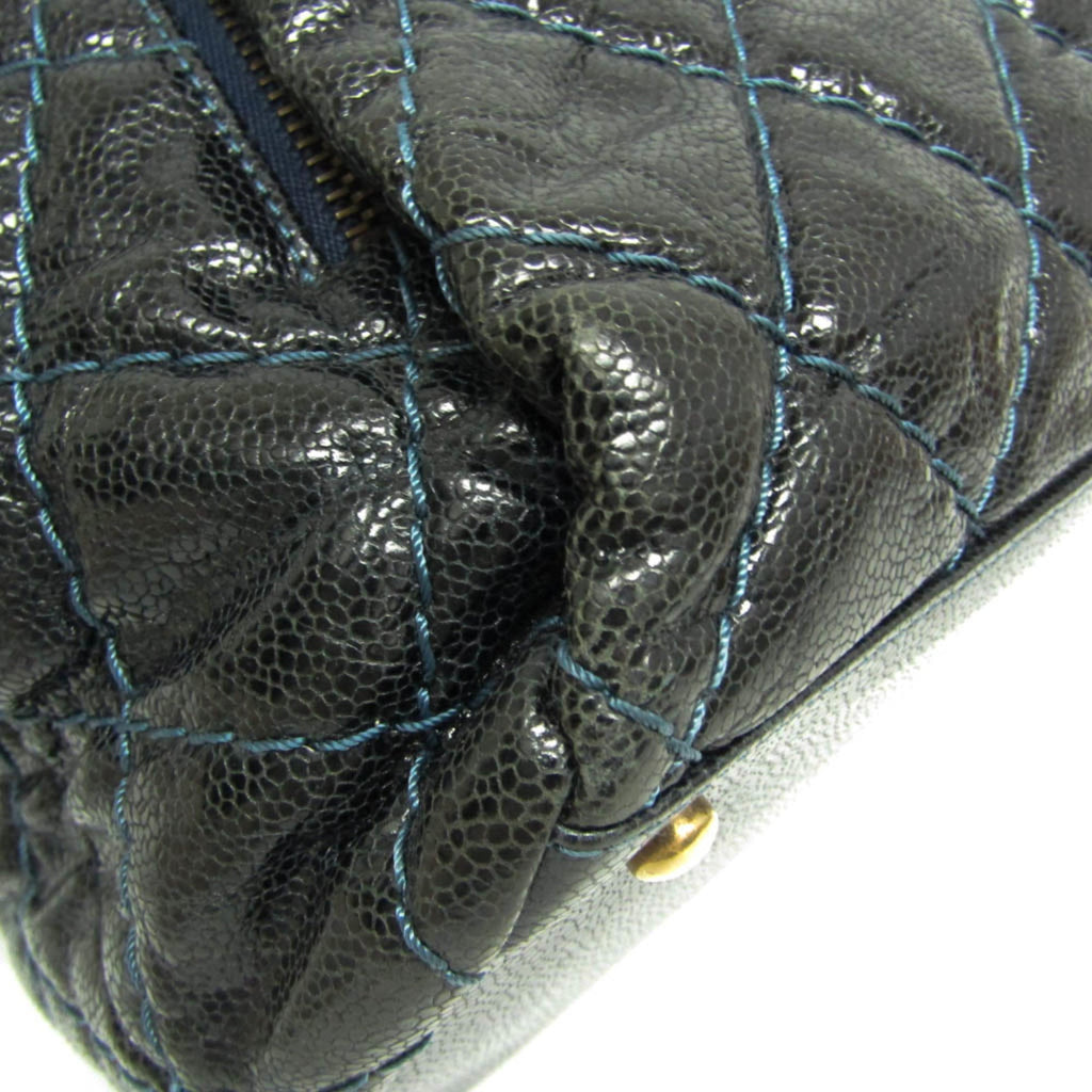 Chanel Matelasse Black Navy Grained Calfskin Tote Bag