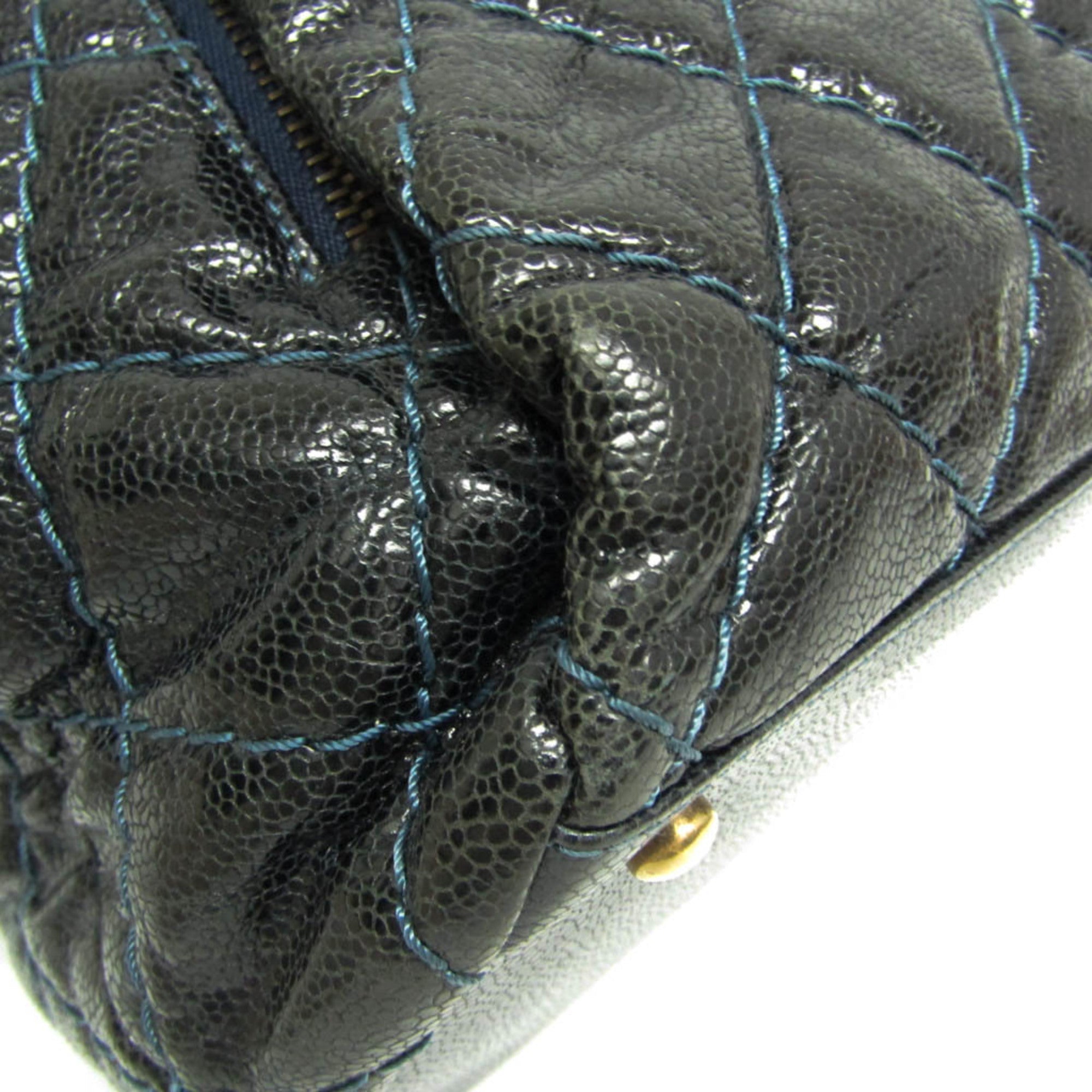 Chanel Matelasse Black Navy Grained Calfskin Tote Bag