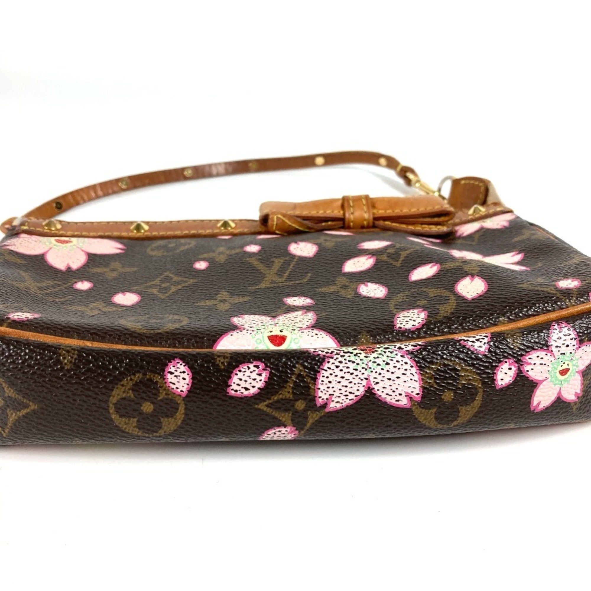 Louis Vuitton Brown Pink Monogram Cherry Blossom Handbag Pouch Shoulder Bag