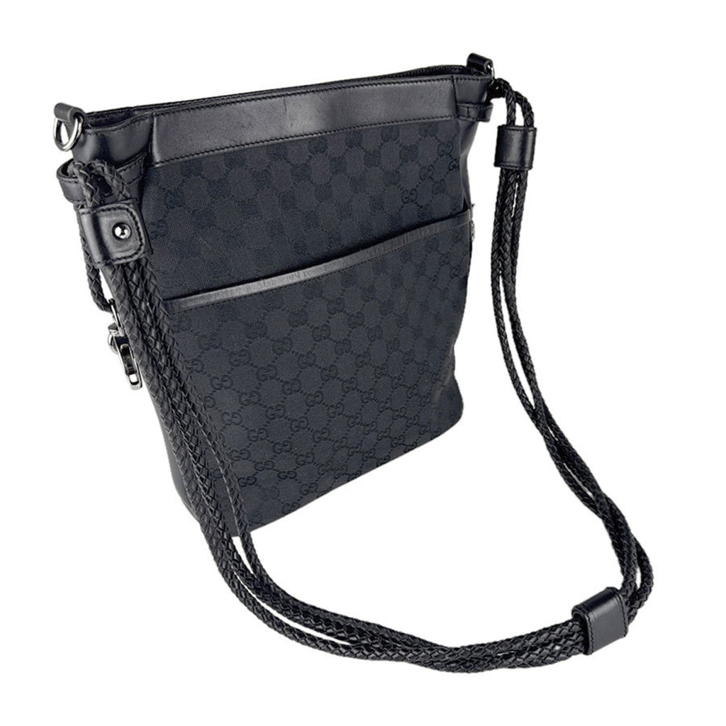 Gucci Black Gg Canvas Leather Shoulder Bag (Pre-Owned)