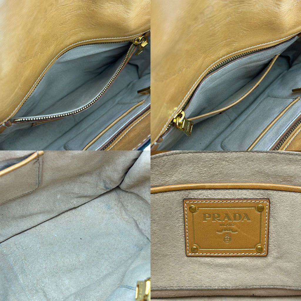 Prada Black Brown White Canvas Handbag
